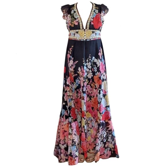 Dalia Macphee Dresses & Skirts - NWT Dalia Macphee Black Floral Plunging Neckline Boho Peasant Maxi Dress Sz L